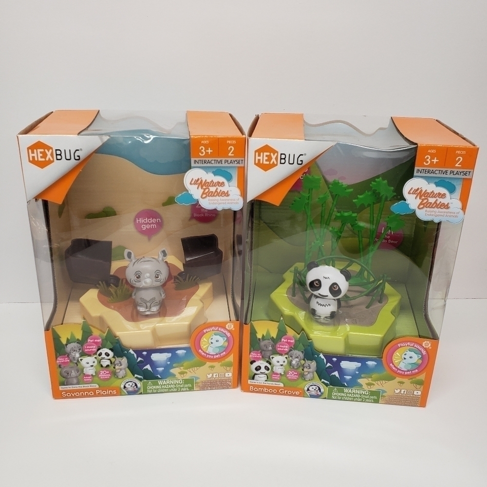 Hexbug Lot of 2 Lil Nature Babies Panda Rhinoceros Animal Playsets